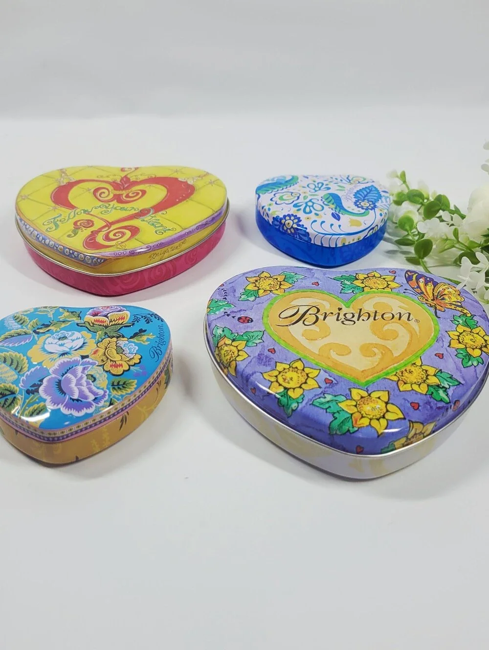 Brighton Heart-shaped Jewelry Tins Boxes Holders Lot Of 4